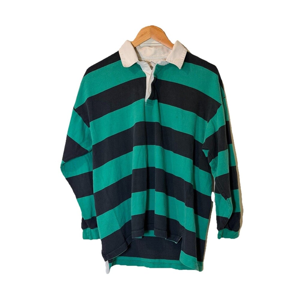 Vintage 90s Trader Bay Stripe Color Block Long Sleeve Polo Rugby Shirt XL